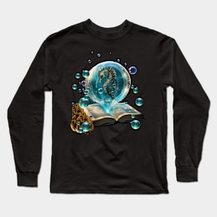 Cute seahorse comes out of a storybook Long Sleeve T-Shirt